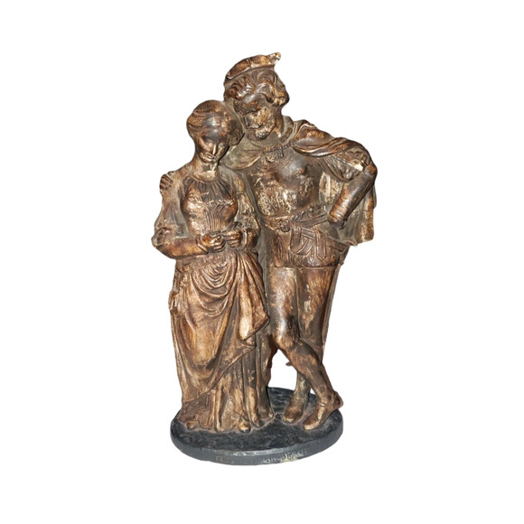 Vintage Faust and Marguerite Spelter Statue Sculpture Victorian Courting Couple